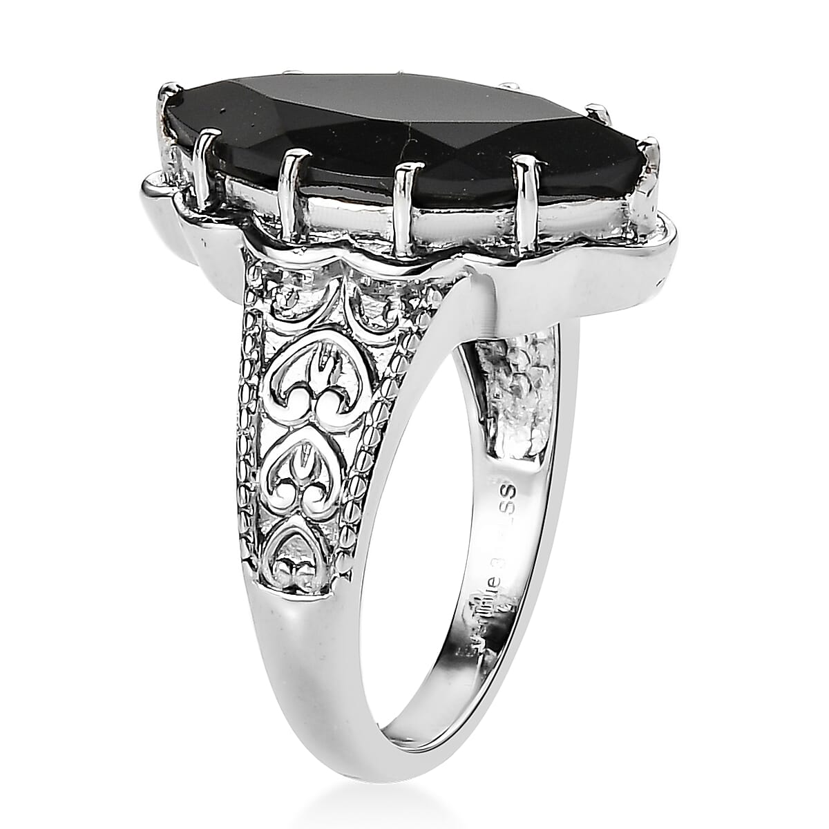 EverTrue Thai Black Spinel 8.30 ctw Ring in Stainless Steel (Size 10.0)  image number 3