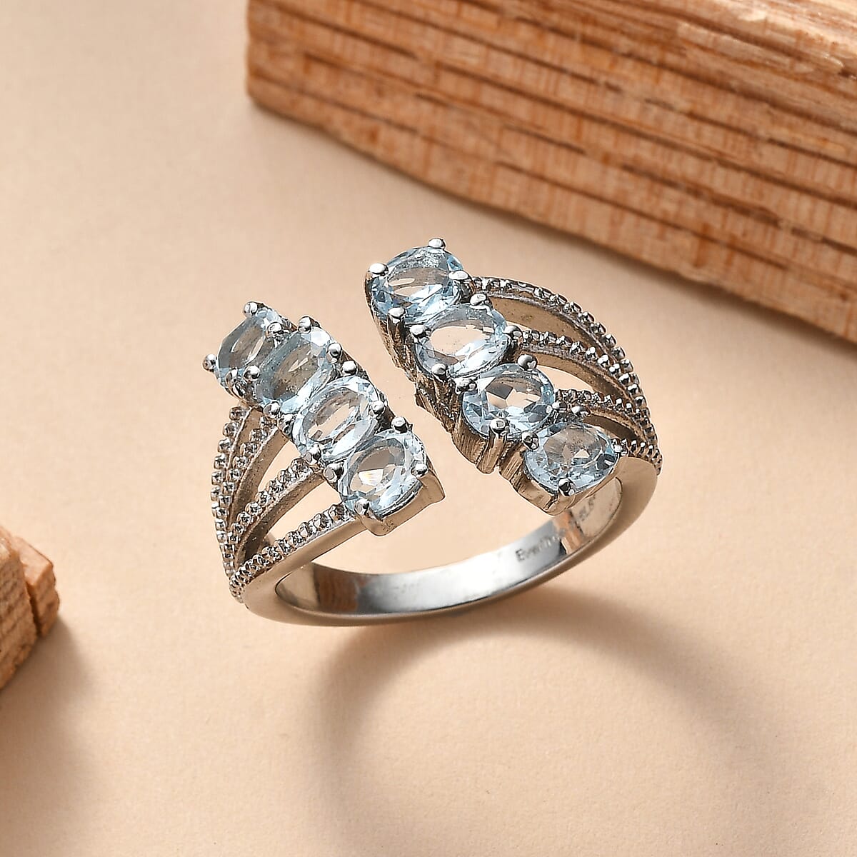 EverTrue Sky Blue Topaz 3.40 ctw Ring in Stainless Steel (Size 6.0) image number 1