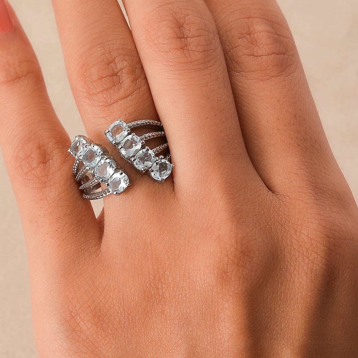 EverTrue Sky Blue Topaz 3.40 ctw Ring in Stainless Steel (Size 6.0) image number 2