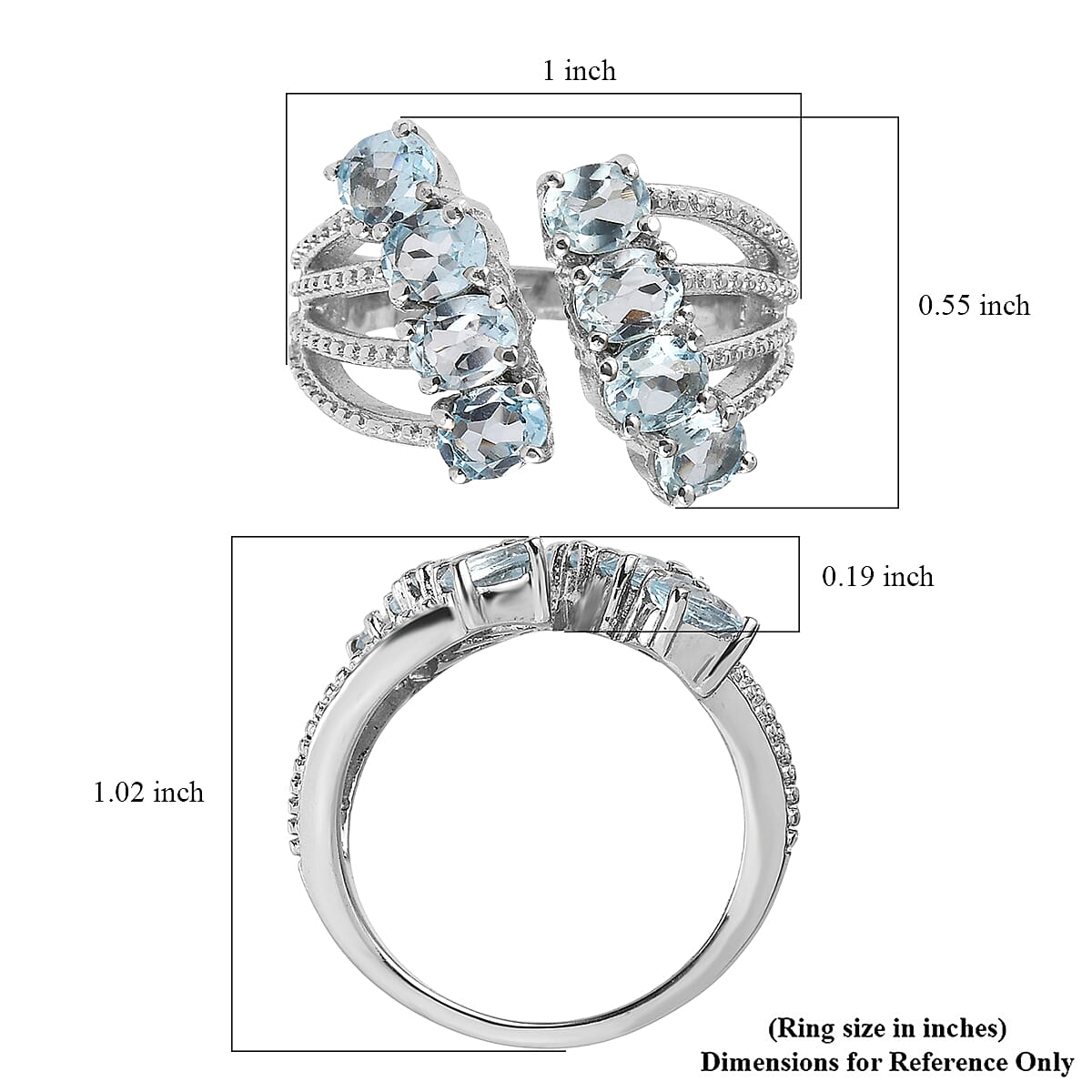 EverTrue Sky Blue Topaz 3.40 ctw Ring in Stainless Steel (Size 8.0) image number 5
