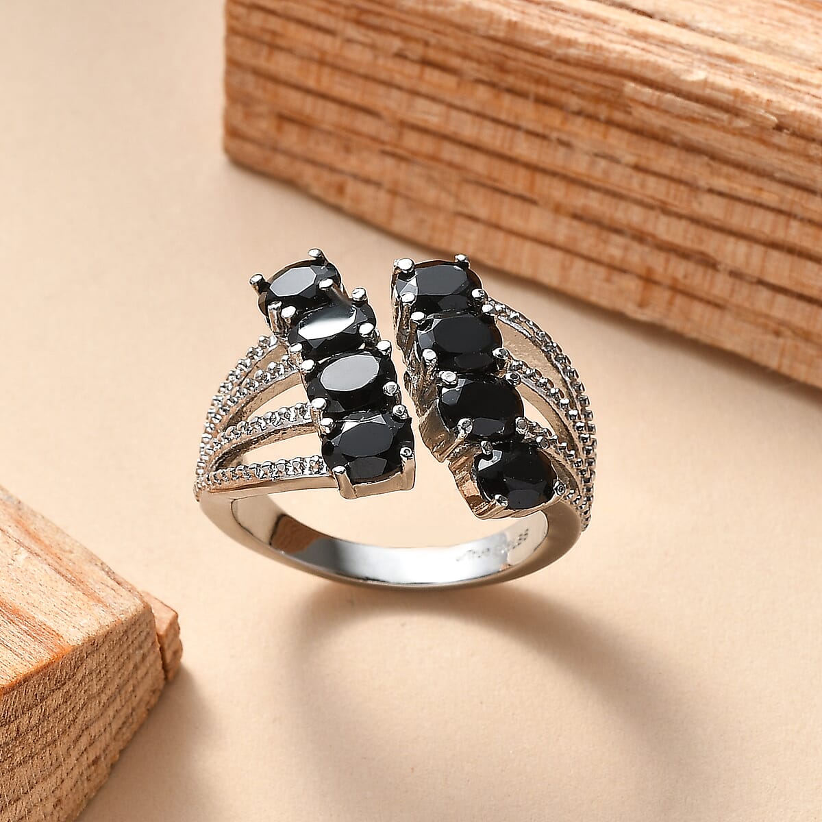EverTrue Thai Black Spinel 4.30 ctw Ring in Stainless Steel (Size 10.0)  image number 1