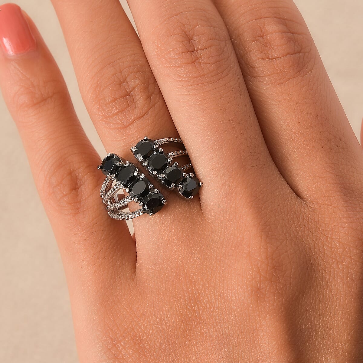 EverTrue Thai Black Spinel 4.30 ctw Ring in Stainless Steel (Size 10.0)  image number 2