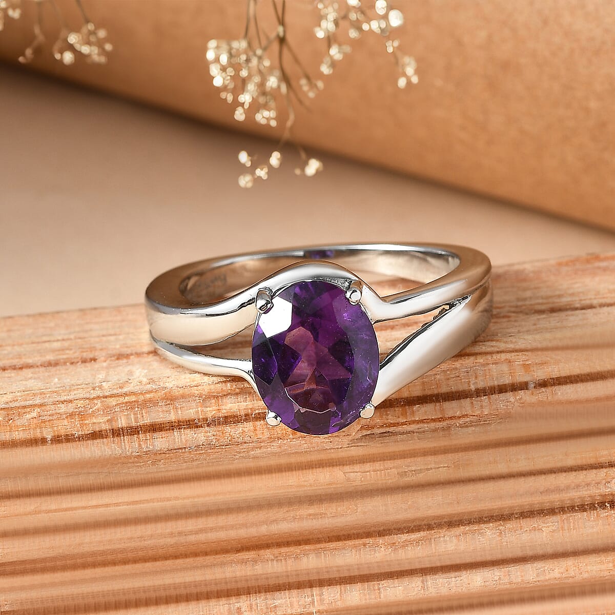 EverTrue African Amethyst Ring in Stainless Steel (Size 10.0) 2.60 ctw image number 1