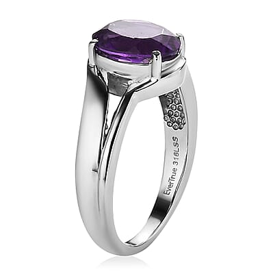EverTrue African Amethyst Ring in Stainless Steel 2.60 ctw (Size 7.0)