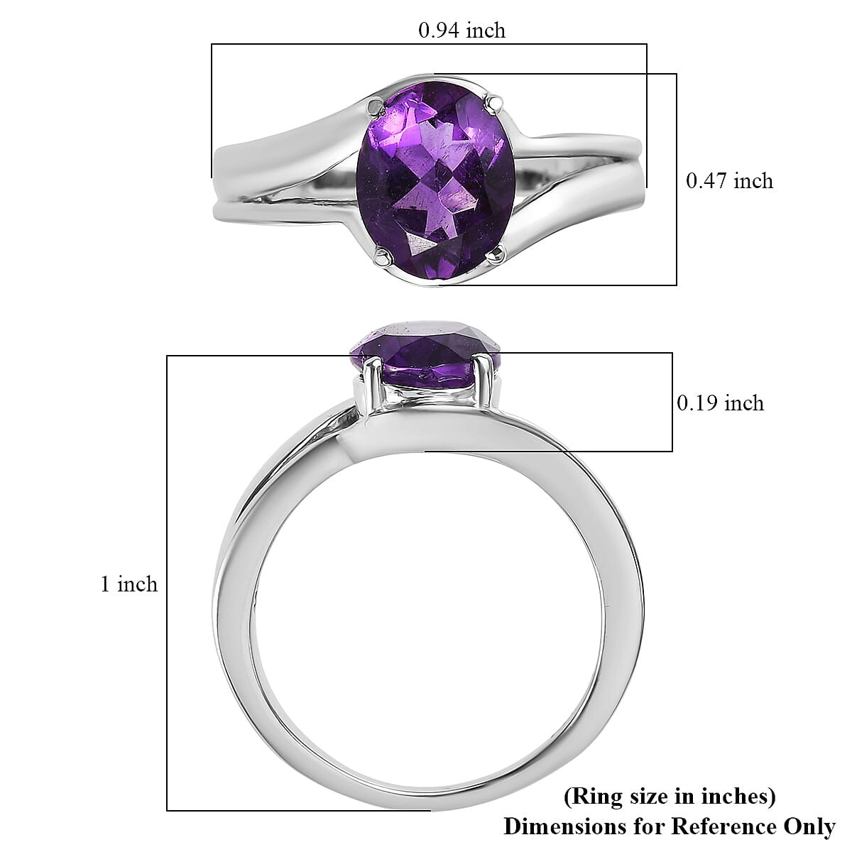 EverTrue African Amethyst Ring in Stainless Steel 2.60 ctw (Size 7.0) image number 5