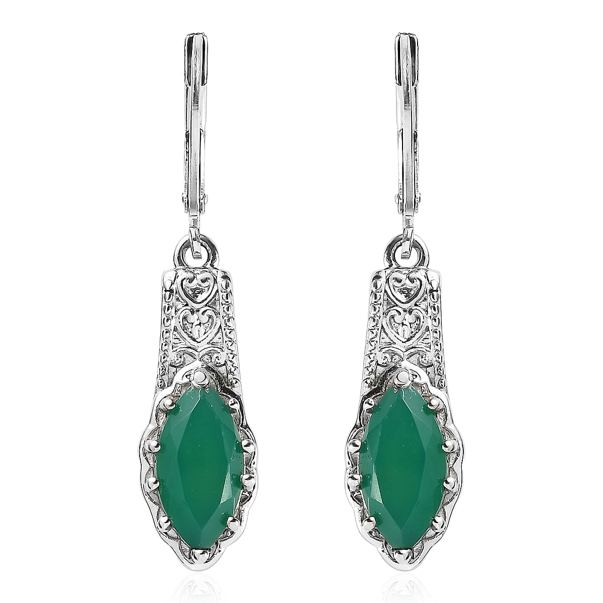EverTrue Green Onyx 3.70 ctw Lever Back Earrings in Stainless Steel  image number 0