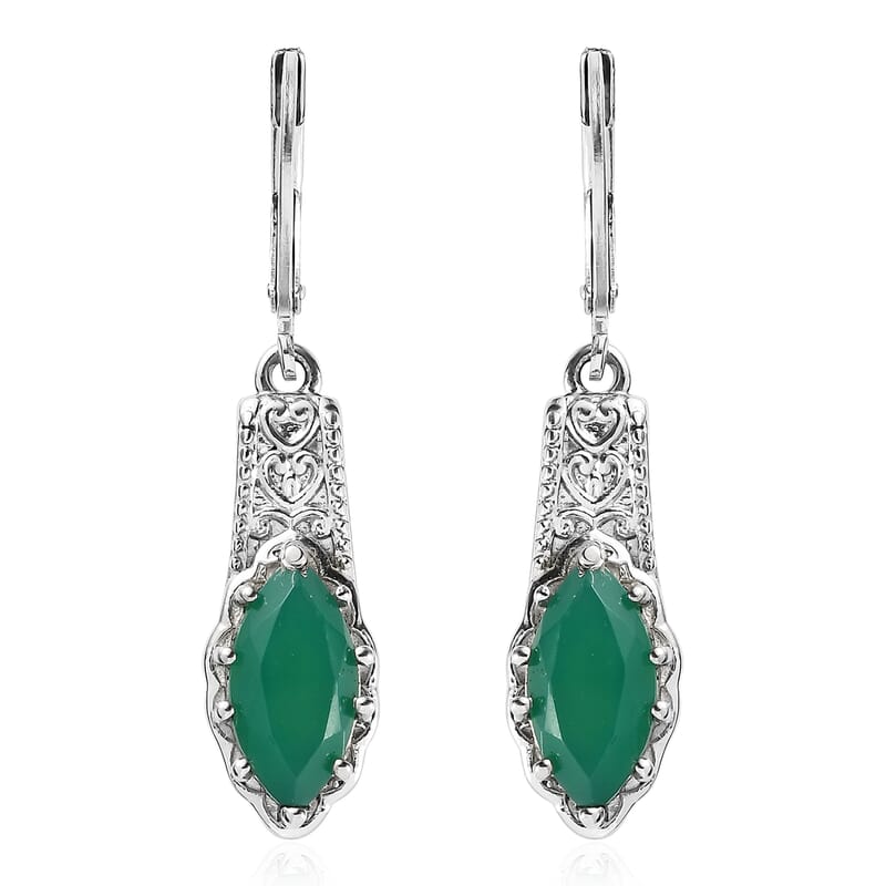 EverTrue Green Onyx 3.70 ctw Lever Back Earrings in Stainless Steel 