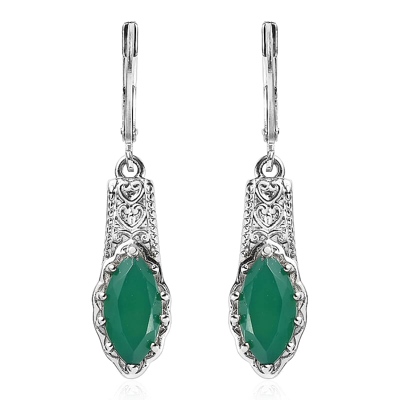 EverTrue Green Onyx 3.70 ctw Lever Back Earrings in Stainless Steel 
