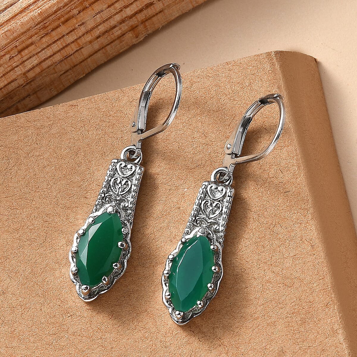 EverTrue Green Onyx 3.70 ctw Lever Back Earrings in Stainless Steel  image number 1