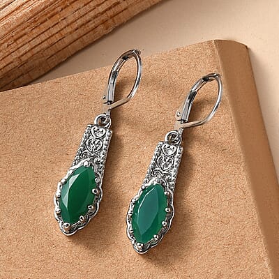 EverTrue Green Onyx 3.70 ctw Lever Back Earrings in Stainless Steel 