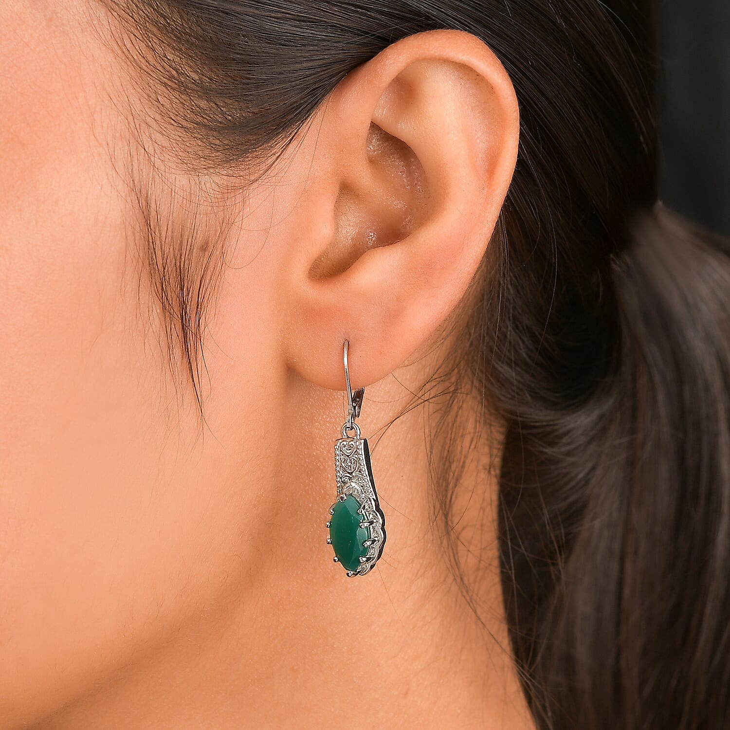 EverTrue Green Onyx 3.70 ctw Lever Back Earrings in Stainless Steel 