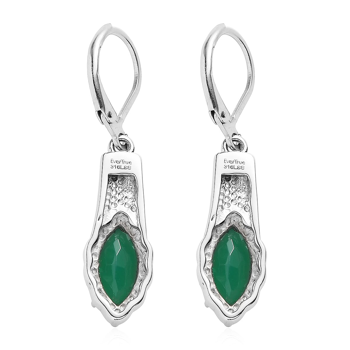 EverTrue Green Onyx 3.70 ctw Lever Back Earrings in Stainless Steel 