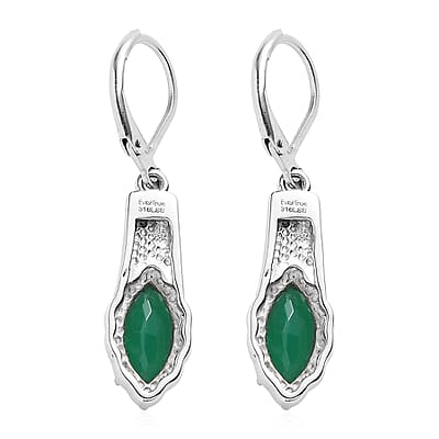 EverTrue Green Onyx 3.70 ctw Lever Back Earrings in Stainless Steel 