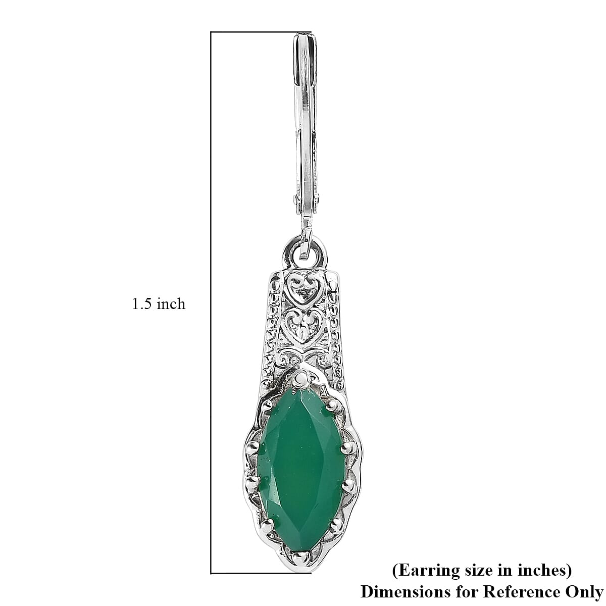 EverTrue Green Onyx 3.70 ctw Lever Back Earrings in Stainless Steel 