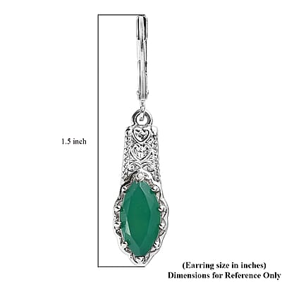 EverTrue Green Onyx 3.70 ctw Lever Back Earrings in Stainless Steel 