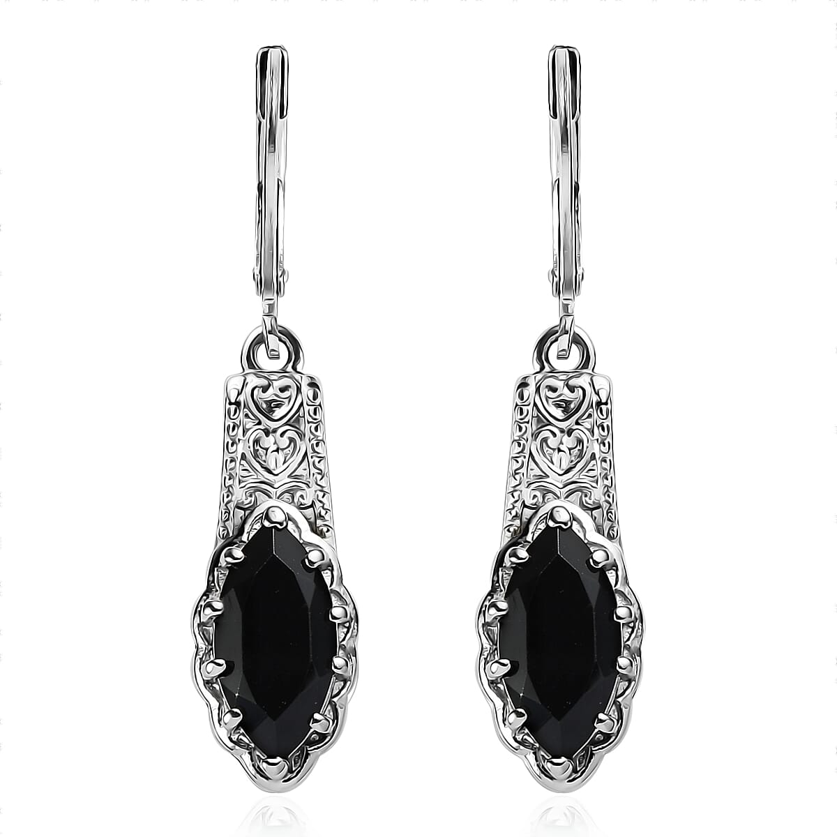 EverTrue Thai Black Spinel 4.30 ctw Lever Back Earrings in Stainless Steel  image number 0