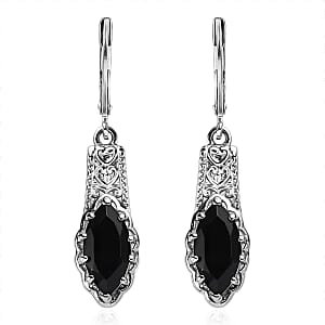 EverTrue Thai Black Spinel 4.30 ctw Lever Back Earrings in Stainless Steel 