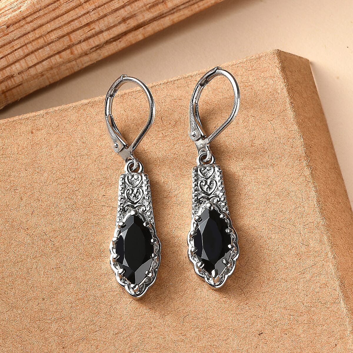 EverTrue Thai Black Spinel 4.30 ctw Lever Back Earrings in Stainless Steel  image number 1