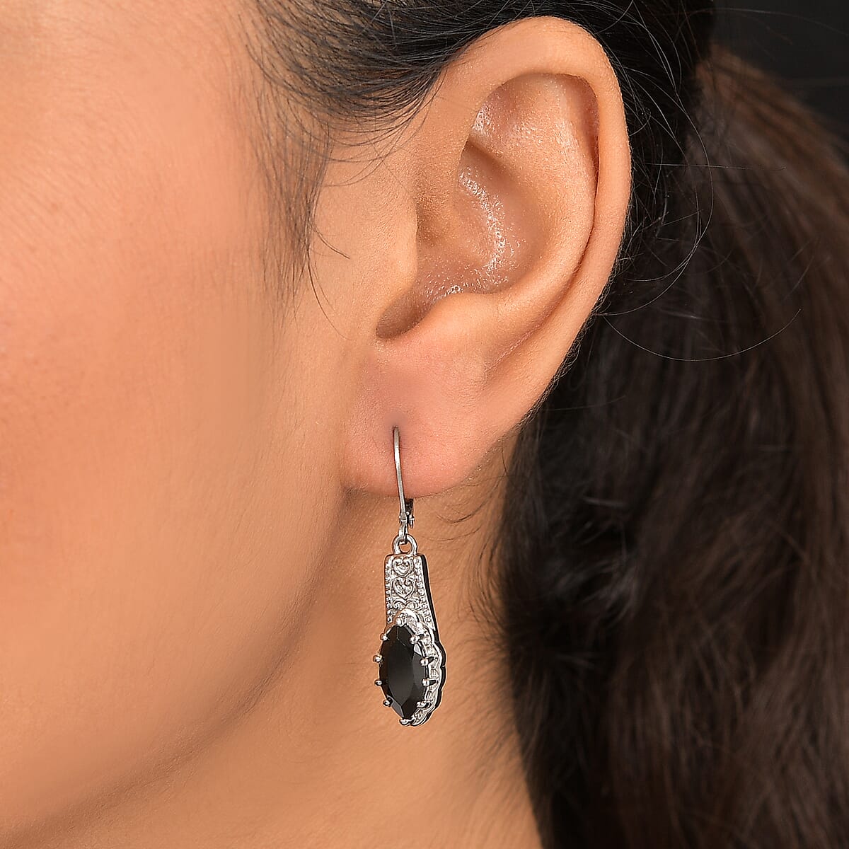 EverTrue Thai Black Spinel 4.30 ctw Lever Back Earrings in Stainless Steel  image number 2