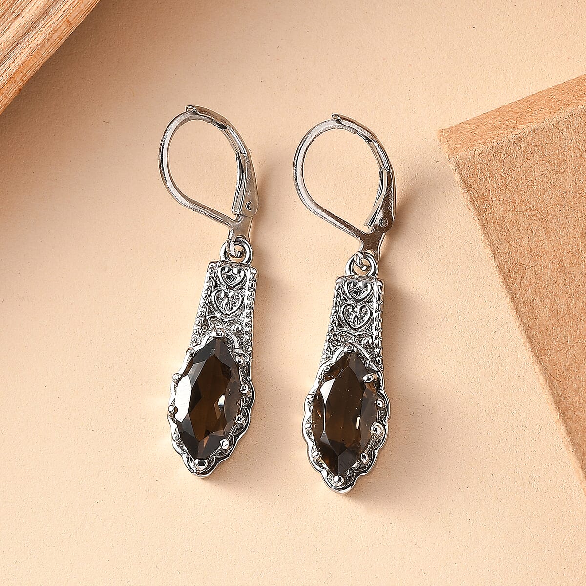 EverTrue Brazilian Smoky Quartz 3.70 ctw Lever Back Earrings in Stainless Steel  image number 1