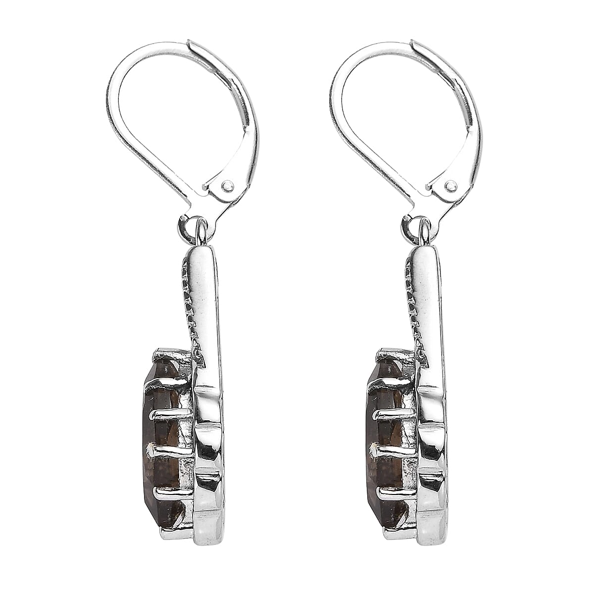 EverTrue Brazilian Smoky Quartz 3.70 ctw Lever Back Earrings in Stainless Steel  image number 3