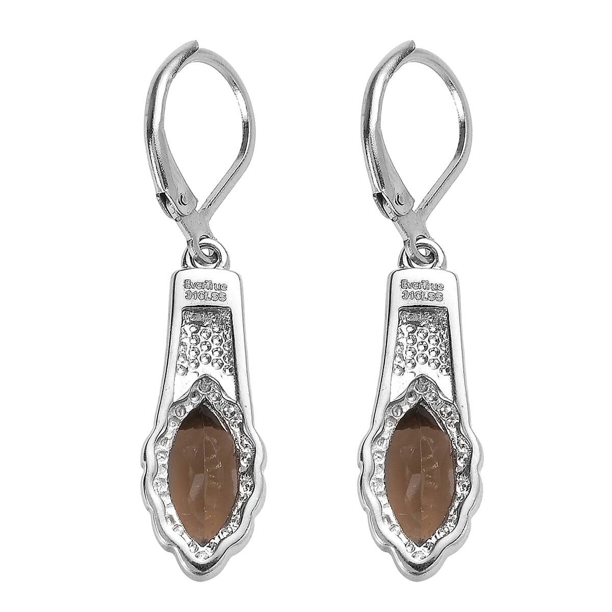 EverTrue Brazilian Smoky Quartz 3.70 ctw Lever Back Earrings in Stainless Steel  image number 4