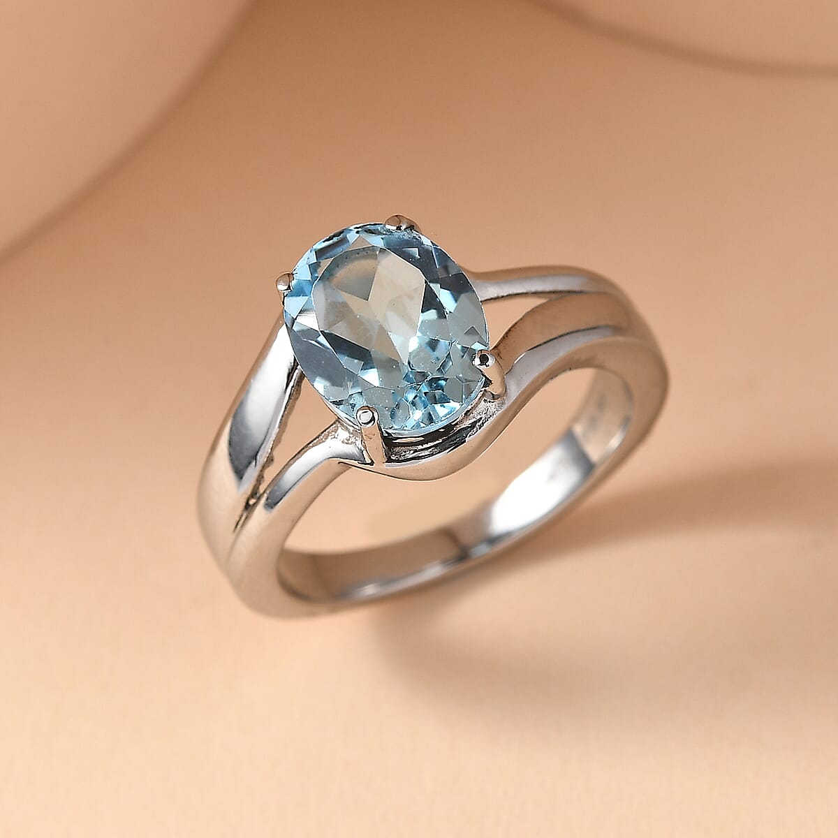 EverTrue Sky Blue Topaz 3.25 ctw Split Shank Ring in Stainless Steel (Size 10.0) image number 1
