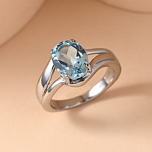 EverTrue Sky Blue Topaz 3.25 ctw Split Shank Ring in Stainless Steel (Size 10.0)
