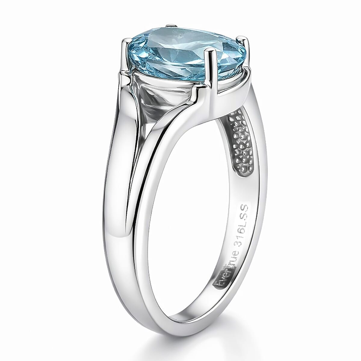 EverTrue Sky Blue Topaz 3.25 ctw Split Shank Ring in Stainless Steel (Size 10.0) image number 3