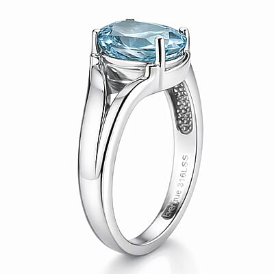 EverTrue Sky Blue Topaz 3.25 ctw Split Shank Ring in Stainless Steel (Size 10.0)