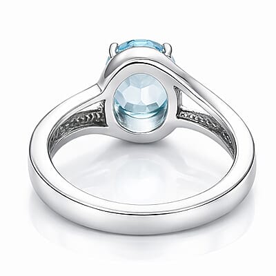 EverTrue Sky Blue Topaz 3.25 ctw Split Shank Ring in Stainless Steel (Size 10.0)