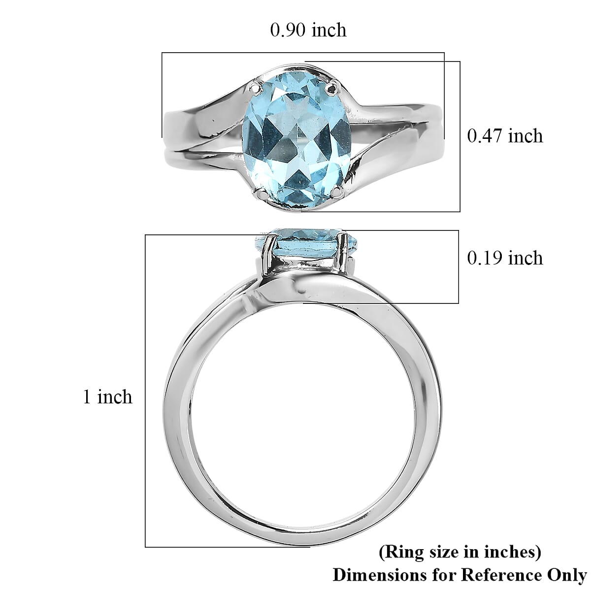 EverTrue Sky Blue Topaz 3.25 ctw Split Shank Ring in Stainless Steel (Size 10.0) image number 5