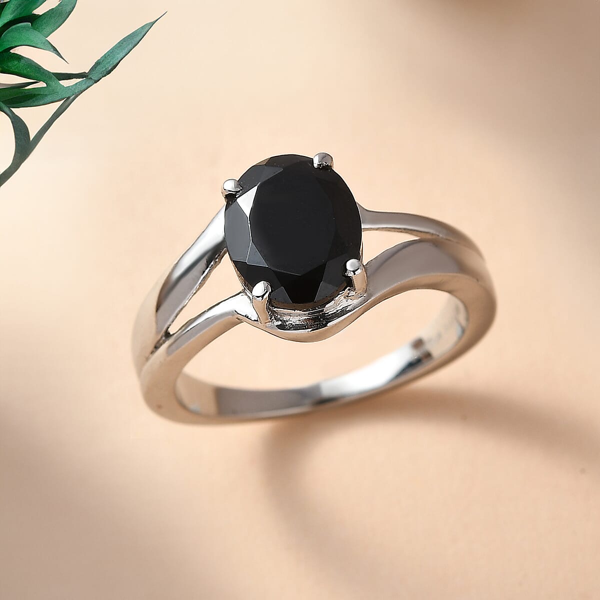 EverTrue Thai Black Spinel 3.35 ctw Ring in Stainless Steel (Size 10.0) image number 1