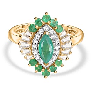 D'Joy Zambian Emerald and Moissanite 1.30 ctw Ring in 18K Vermeil Yellow Gold Over Sterling Silver (Size 10.0)