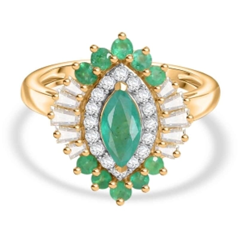 D'Joy Zambian Emerald and Moissanite 1.30 ctw Ring in 18K Vermeil Yellow Gold Over Sterling Silver (Size 10.0)