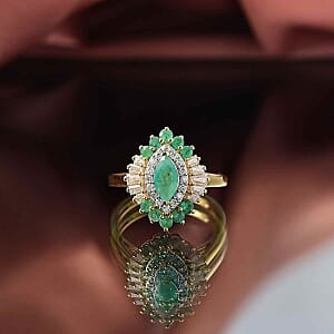 D'Joy Zambian Emerald and Moissanite 1.30 ctw Ring in 18K Vermeil Yellow Gold Over Sterling Silver (Size 10.0)
