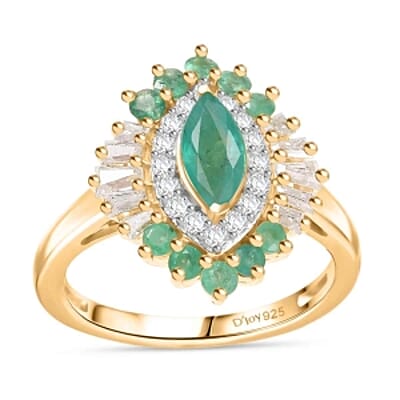 D'Joy Zambian Emerald and Moissanite 1.30 ctw Ring in 18K Vermeil Yellow Gold Over Sterling Silver (Size 10.0)