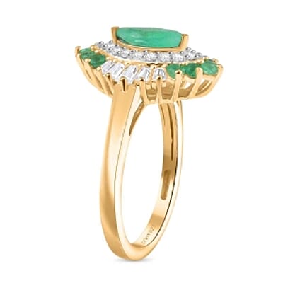 D'Joy Zambian Emerald and Moissanite 1.30 ctw Ring in 18K Vermeil Yellow Gold Over Sterling Silver (Size 10.0)