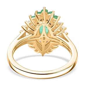 D'Joy Zambian Emerald and Moissanite 1.30 ctw Ring in 18K Vermeil Yellow Gold Over Sterling Silver (Size 10.0)