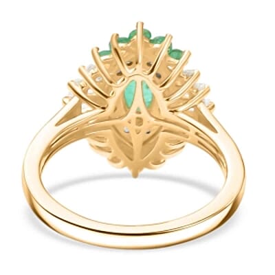 D'Joy Zambian Emerald and Moissanite 1.30 ctw Ring in 18K Vermeil Yellow Gold Over Sterling Silver (Size 10.0)