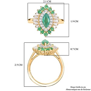 D'Joy Zambian Emerald and Moissanite 1.30 ctw Ring in 18K Vermeil Yellow Gold Over Sterling Silver (Size 10.0)