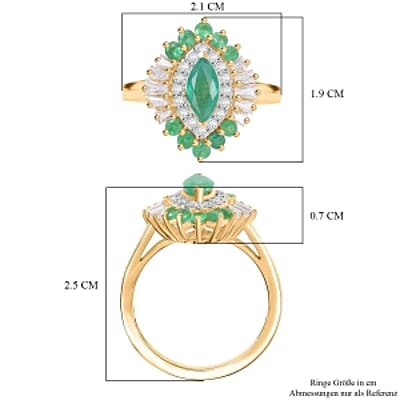 D'Joy Zambian Emerald and Moissanite 1.30 ctw Ring in 18K Vermeil Yellow Gold Over Sterling Silver (Size 10.0)