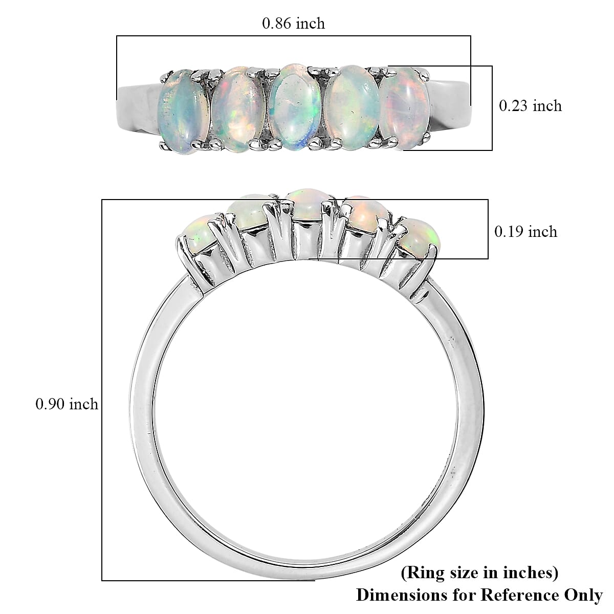 EverTrue Ethiopian Welo Opal 0.85 ctw Ring in Stainless Steel (Size 5.0) image number 5