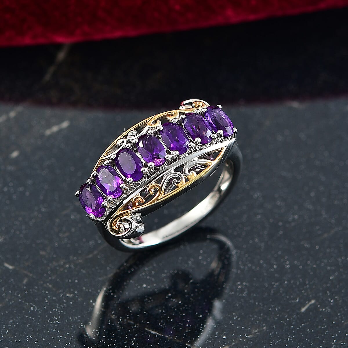 EverTrue African Amethyst 1.40 ctw Ring 18K YG Plated and Platinum Bond (Size 10.0) image number 1