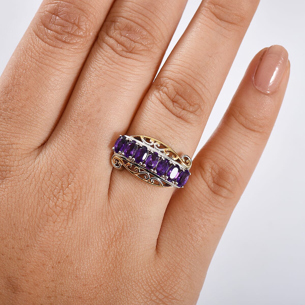 EverTrue African Amethyst 1.40 ctw Ring 18K YG Plated and Platinum Bond (Size 10.0) image number 2