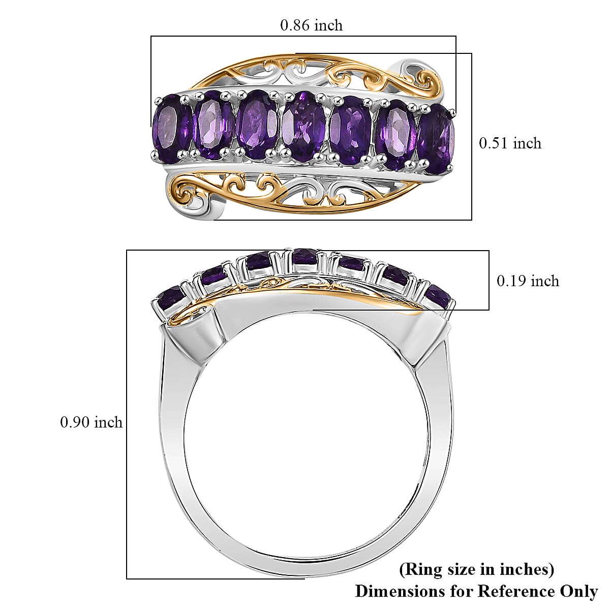 EverTrue African Amethyst 1.40 ctw Ring 18K YG Plated and Platinum Bond (Size 10.0) image number 5
