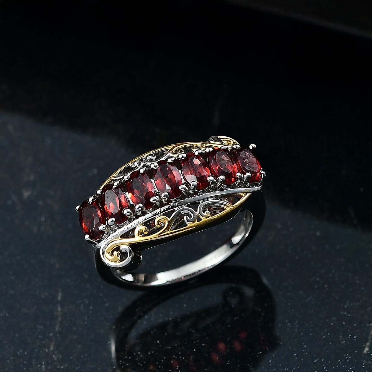 EverTrue Mozambique Garnet 2.30 ctw Ring 18K YG Plated and Platinum Bond (Size 10.0) image number 1