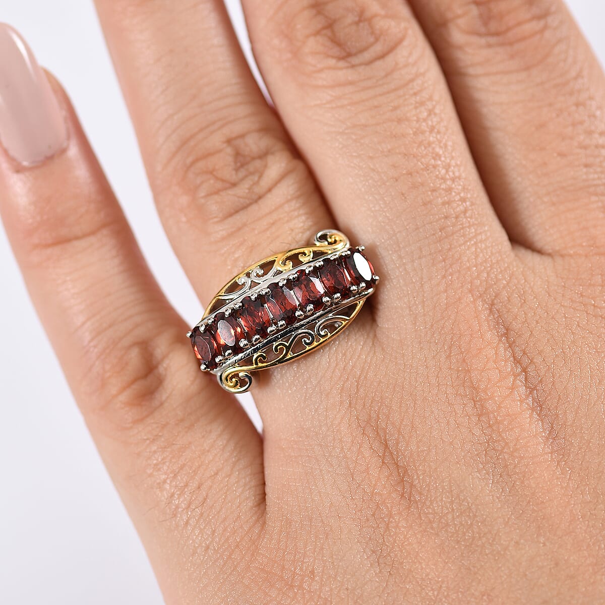 EverTrue Mozambique Garnet 2.30 ctw Ring 18K YG Plated and Platinum Bond (Size 10.0) image number 2