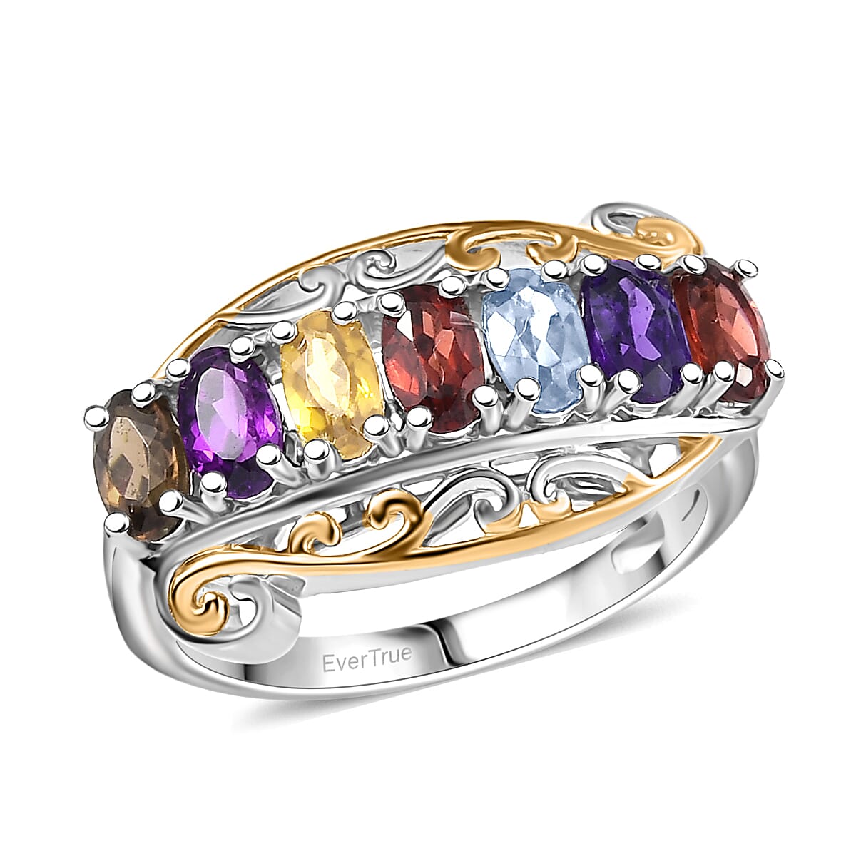 EverTrue Multi Gemstone 1.75 ctw Ring 18K YG Plated and Platinum Bond (Size 7.0) image number 0