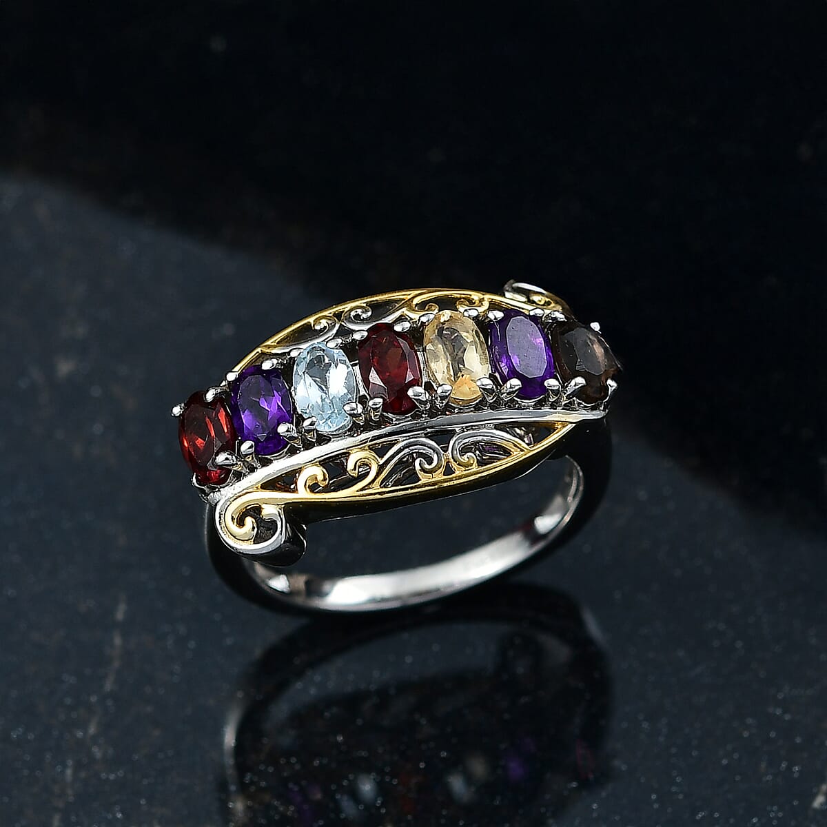 EverTrue Multi Gemstone 1.75 ctw Ring 18K YG Plated and Platinum Bond (Size 7.0) image number 1